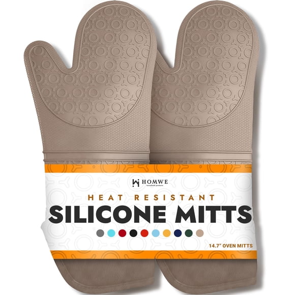 Manoplas De Horno De Silicona Sin Bpa, Ultra Resistentes Al Calor Hasta 500 F - Manoplas De Horno Con Forro De Algodón Grueso - Agarraderas Largas Antideslizantes Para Ollas Guantes Flexibles Para Hor