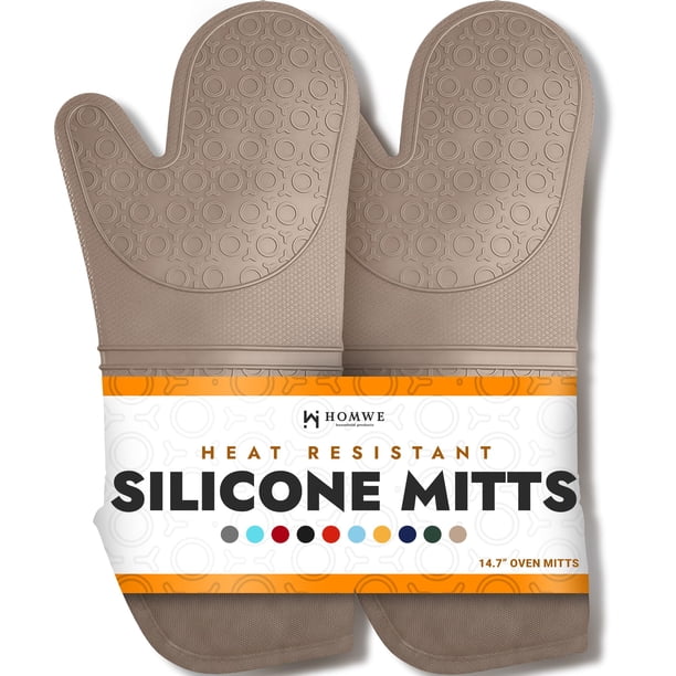 Manoplas De Horno De Silicona Sin Bpa, Ultra Resistentes Al Calor Hasta 500 F - Manoplas De Horno Con Forro De Algodón Grueso - Agarraderas Largas Antideslizantes Para Ollas Guantes Flexibles Para Hor