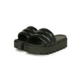 thumbnail image 3 of HeartThentic Puffy Padded Thick Strap Lugged Sole Open Toe Platform Ridged Treaded Flatform Sole Spring Summer Slide Sandals by Kayleen - Black Vegan Leather (Size: 6.5), 3 of 3