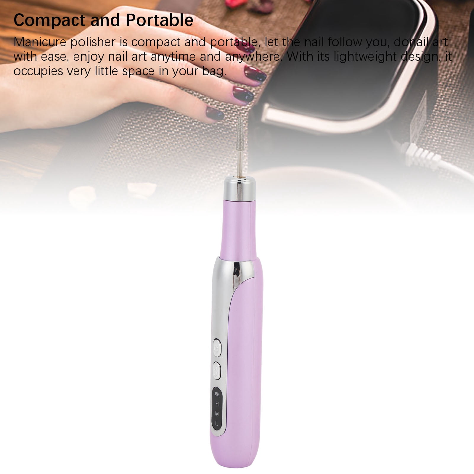 Xirurus Portable Electric Nail Drill Machine Kit 0-15000rpm Rechargeable Nail File Set Grinder for Home Salon Acrylic Gel Nails Manicure Pedicure Tools (6.7 inches / 17 cm), Purple
