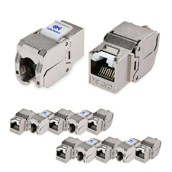 Cable Matters UL Listed 10Gbps 12-Pack RJ45 Shielded Cat6A / Cat6 Keystone Jack with Integrated Shutter