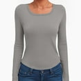 thumbnail image 6 of felwors Womens Long Sleeve Scoop Neck Ribbed Knit Fitted Casual Tops Tee Slim Basic Shirts Light Gray, L, 6 of 6
