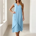 thumbnail image 4 of YuXingFu Dresses for Women Maxi Crew Neck Plus Size Womens Dress Sleeveless Solid Color Long Casual Summer Light Blue XL, 4 of 8