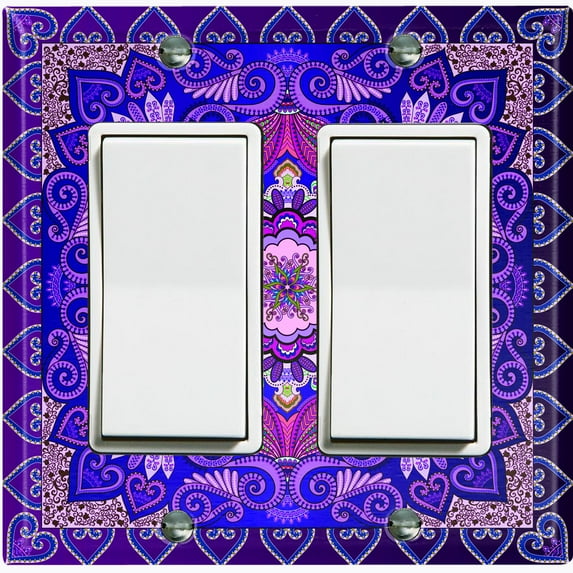 Metal Light Switch Plate Cover Elegant Purple Mandala Flower Tile Pattern TIL066