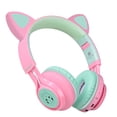 thumbnail image 4 of Auriculares Bluetooth Riwbox CT-7 con orejas de gato plegables inalámbricos con luz LED micro y control de volumen Rosa y verde, 4 of 9