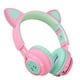 thumbnail image 4 of Auriculares Bluetooth Riwbox CT-7 con orejas de gato plegables inalámbricos con luz LED micro y control de volumen Rosa y verde, 4 of 9