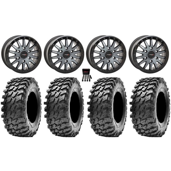 System 3 SB-8 Bdlk 15" Wheels Gy  68mm 30" Rampage Tires Can-Am Maverick R