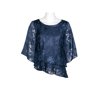 Alex Evenings Boat Neck 3-4 Sleeve Multi Print Asymmetrical Triple Tier Hem Burnout Chiffon Top-WEDGEWOOD / LP