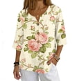 thumbnail image 4 of 3/4 Sleeve Boho Linen Tops for Women, Spring Floral Printed Blouses for women Dressy Casual, Basic Womens Cotton Linen Top, 4 of 5