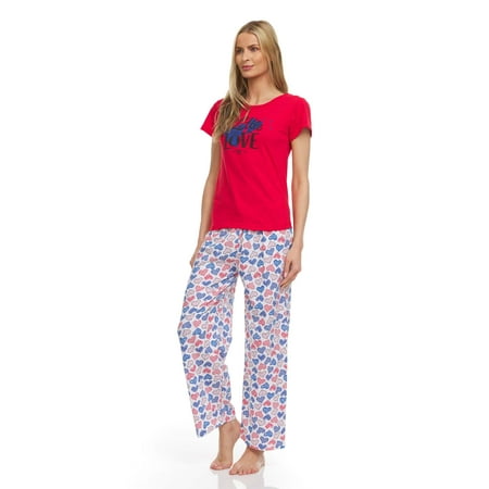 

Lati Fashion Women Pants Pajamas set 100% Cotton Short Sleeve Female Pajamas Set Red Size Large