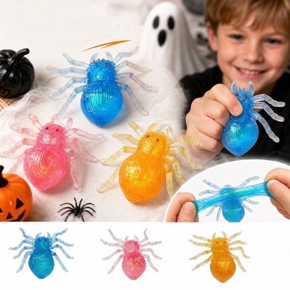 Glitter Spider Squishy Ball, Soft Stretchy Sensory Squeeze Toy With Translucent Sparkling Design, Portable Hand Activity For Halloween Parties Travel Home Novelty Gift And Everyday Fun