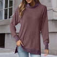 thumbnail image 2 of ASFGIMUJ Contrasting Color Neck Loose Long Sleeved Slit T Shirt Top Women Red XXL, 2 of 4