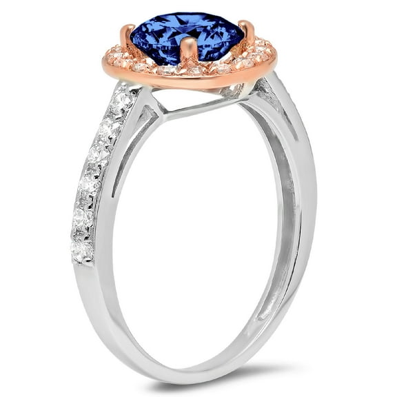 1.86 ct Round Cut Simulated Tanzanite Solitaire with Accents Engagement Ring for Women in 18K White/Rose Gold