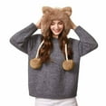 thumbnail image 4 of Women's Color Block Cat Ear Knit Hat - Fluff Ball Fleece-Lined Winter Cap, Windproof Warm Balaclava, Cute Cartoon Knitted Hat for Outdoor Daily Wear & Cold Weather, D, 4 of 7