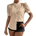 thumbnail image 2 of Womens Short Sleeve Shirts Button Down Blouse Casual Summer Textured Tops Khaki S, 2 of 8