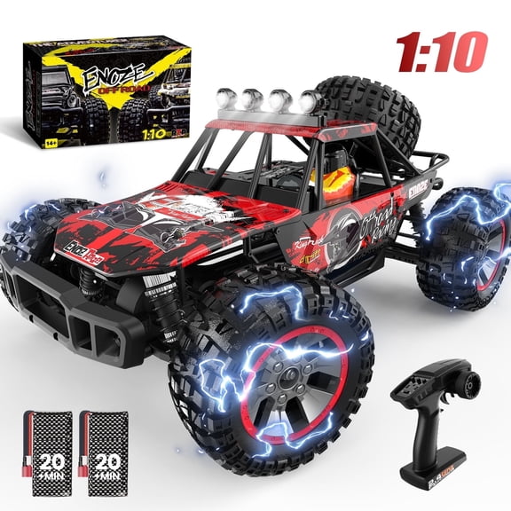 JoyStone 1:10 Large RC Car 35 MPH Hobby Grade Fast RC Truck with Lights, 4WD All Terrain off Road Monster Truck Electric Vehicle with 2 Batteries for Adults Boys, Red