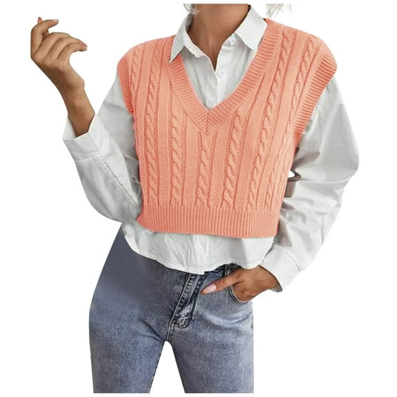 Women's Aesthetic Clothes Casual V-Neck Pullover Shirt Collision Color Sleeveless Sweater Vest Clothes TBKOMH