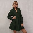 thumbnail image 5 of PIKADINGNIS Solid Long Sleeve Loose Casual Dress Women Autumn Ruffles Pink Green Mini Dresses Woman New V-Neck Pleated Dress, 5 of 6