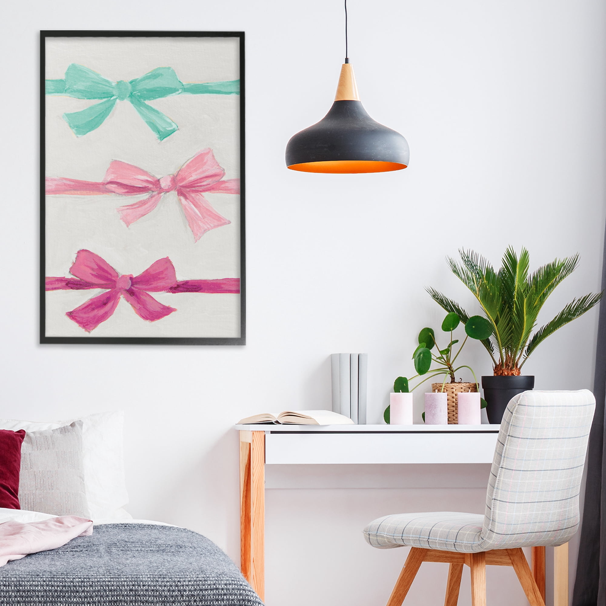 Stupell Industries Ribbon Bows Trio Black Framed Giclee Art, design by Lanie Loreth