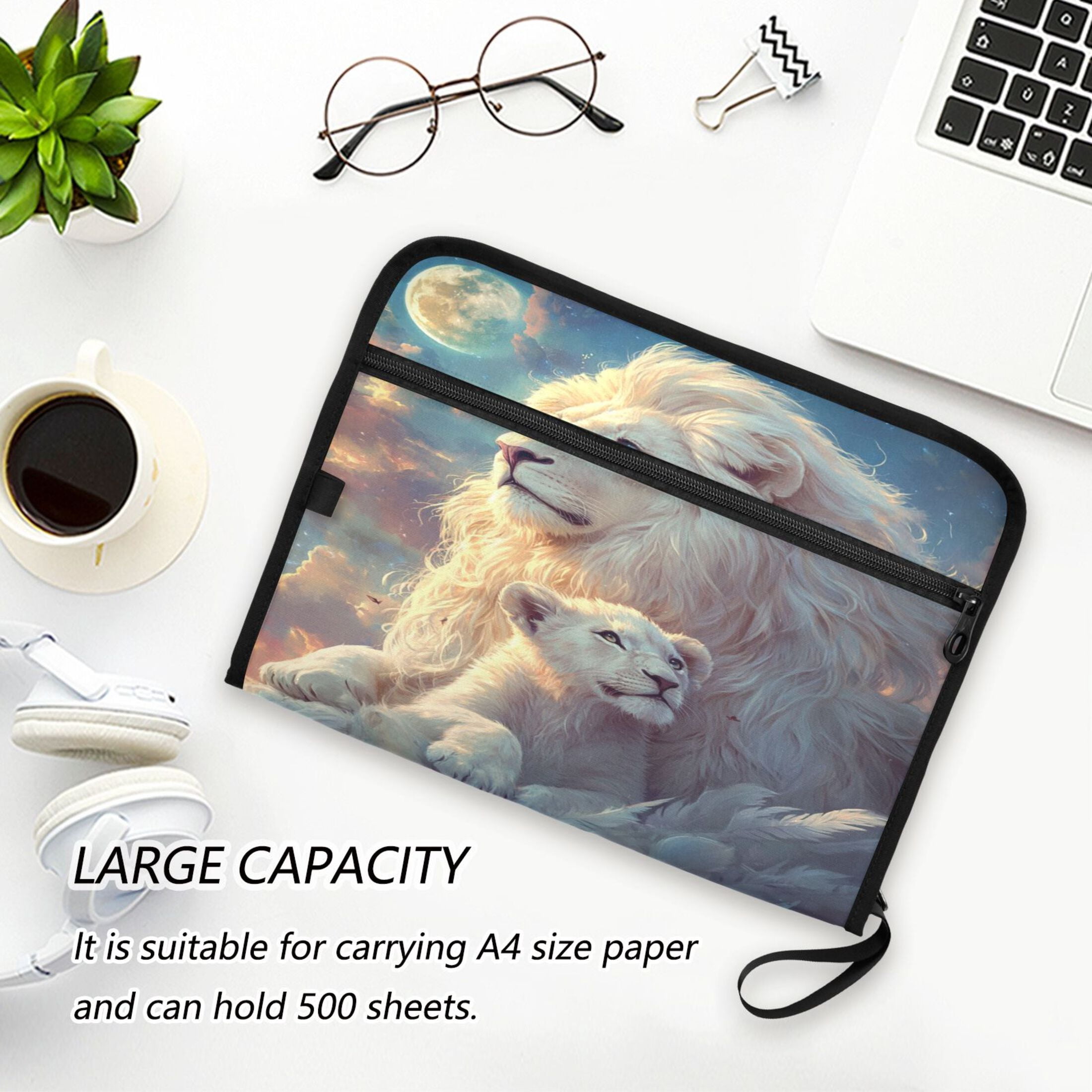 WOBOGO White Maned Lions Expanding File Folder Letter Size Accordion Filing Organizer 13 Pocket Separate Organ Pocket