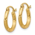 thumbnail image 2 of Real 14kt Yellow Gold Satin and Diamond-cut 2mm Round Tube Hoop Earrings; for Adults and Teens; for Women and Men, 2 of 4