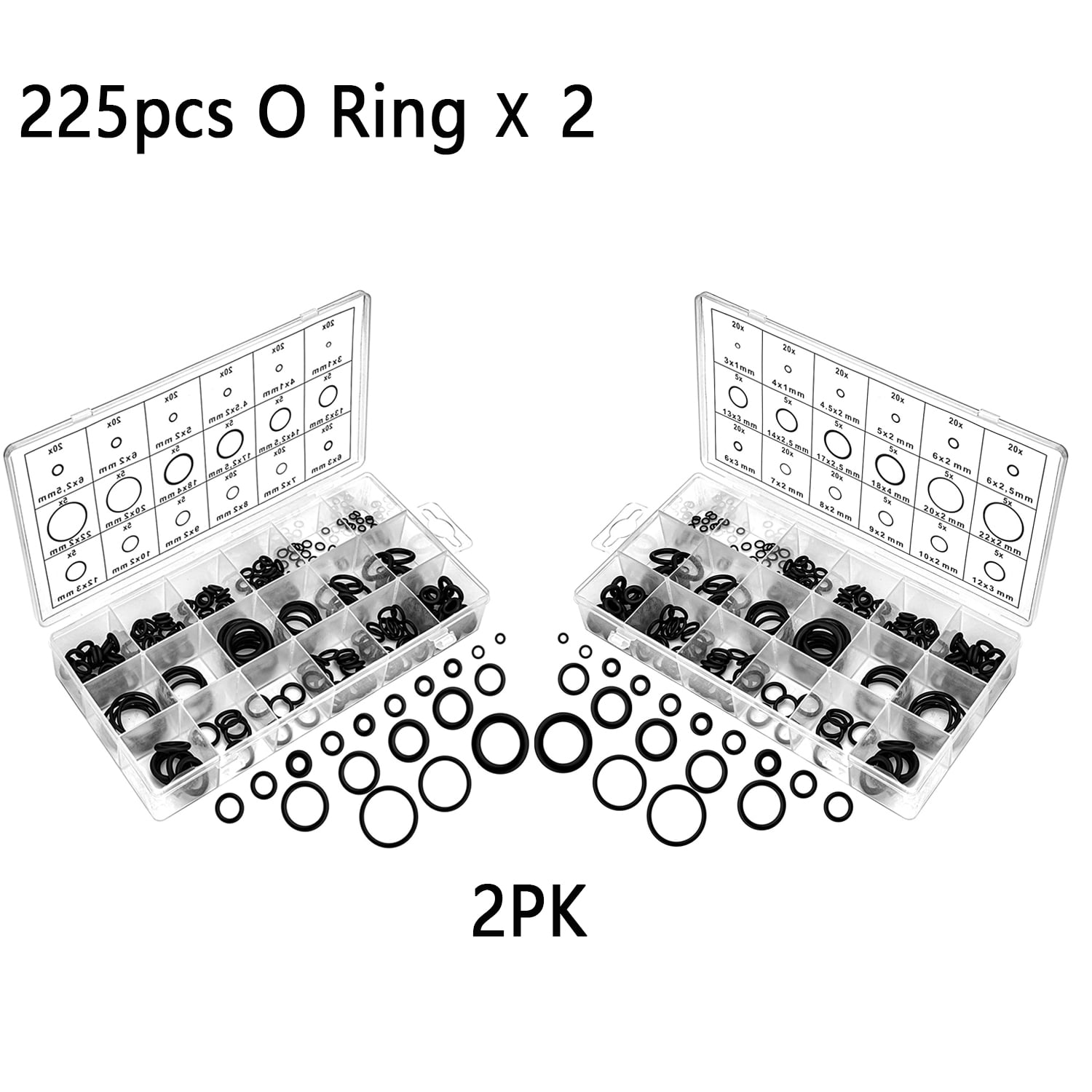 2PK 225pcs O Rings, 18 Sizes Black O Ring Kit Kitchen Faucet Rubber