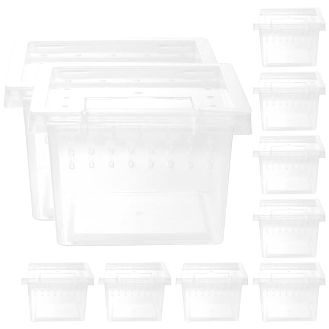 10Pcs Small Reptile Feeding Box Terrarium Breeding Box Transparent Insect Habitat Terrarium Case