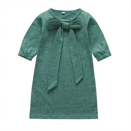 

TAIAOJING Girls Dress Toddler Kids Baby Dot Stripe Print Tops Bow Princess Dress Outfits Clothes Outfit Party Dresses