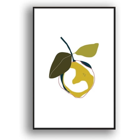 IDEA4WALL Framed Canvas Print Wall Art Abstract Orange Fruit with Leaves Geometric Shapes Illustrations Modern Art Chic Colorful for Living Room Bedroom Office - 24 x36 Black