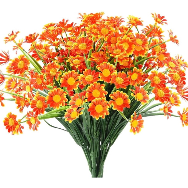 6 racimos de flores de margarita sintética para exteriores, decoración de flores de otoño falsas, decoración de marco de ventana de jardín de otoño de plástico sintético (naranja rojo) Ormromra HMHZ1167-1