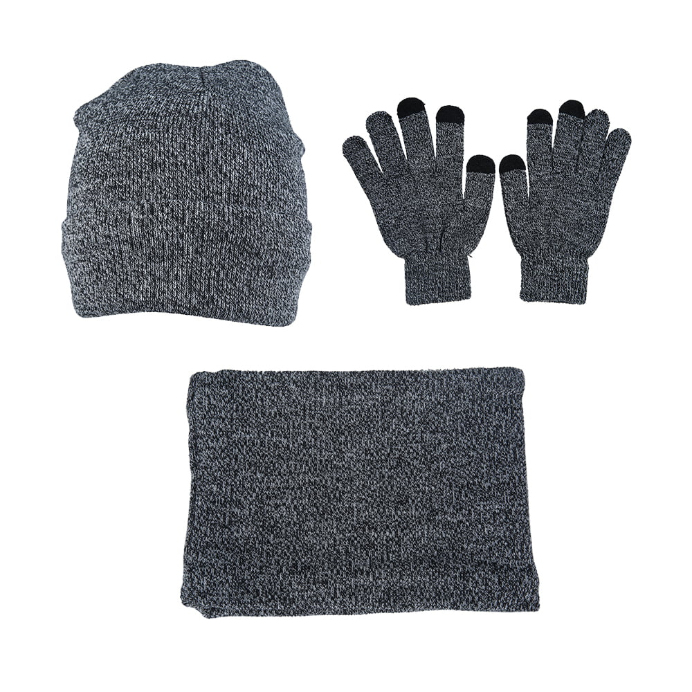 Winter Warm Hat Scarf Gloves Set Thick Touch Screen Beanie Cap 3 Pack for Men Women 