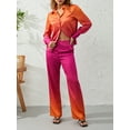 thumbnail image 5 of Seyurigaoka Women Spring Autumn 2 Pieces Set Long Sleeve Gradient Color Lapel Single Breasted Shirts + Long Pants Casual Office Lady Outfits, 5 of 9