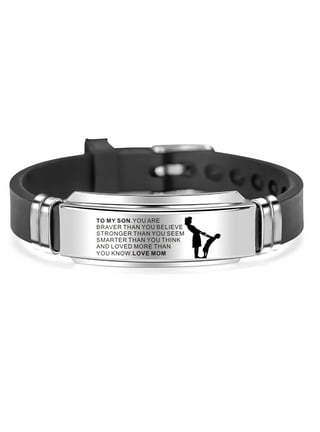 Mother and Son Forever Linked Together Braided Leather Bracelet, Men Stainless Steel Interlocking Inspirational Wristband, Son Graduation Birthday