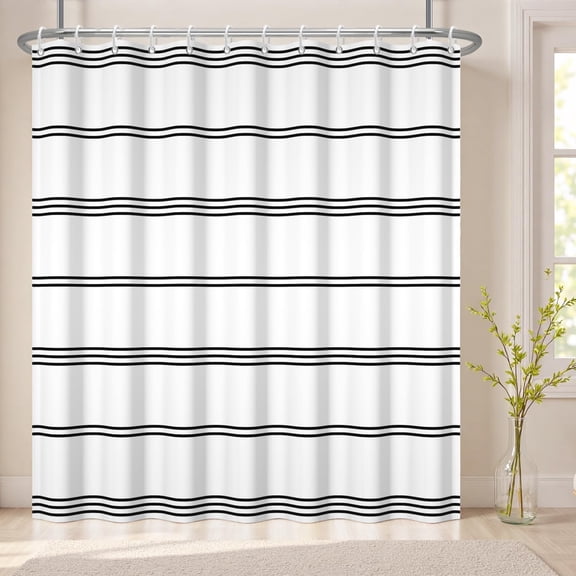 Black and White Striped Shower Curtain Modern Minimalist Fabric Bath Curtain for Bathroom 71x71 inches