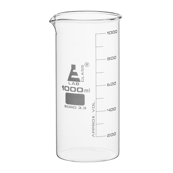 EISCO Beaker, 1000ml - Low Form with Spout - White, 100ml Graduations - Borosilicate 3.3 Glass