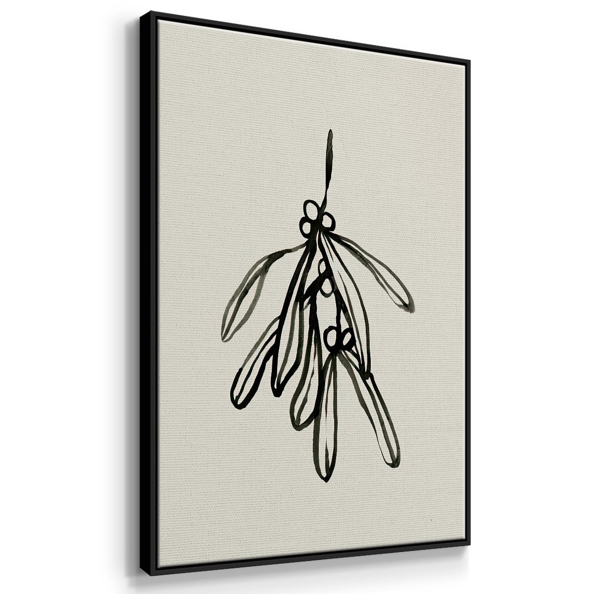 Mistletoe Sketch II - Framed Gallery Wrapped Holiday Canvas - 17 x 25 - Black Frame