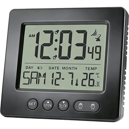 Digital Radio Alarm Clock, Radio Alarm Clock with 2 Alarm Times, Thermometer, Radio-Controlled Clock, 5-Minute