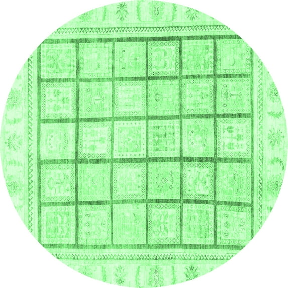 Ahgly Company Indoor Round Abstract Emerald Green Modern Area Rugs, 7' Round