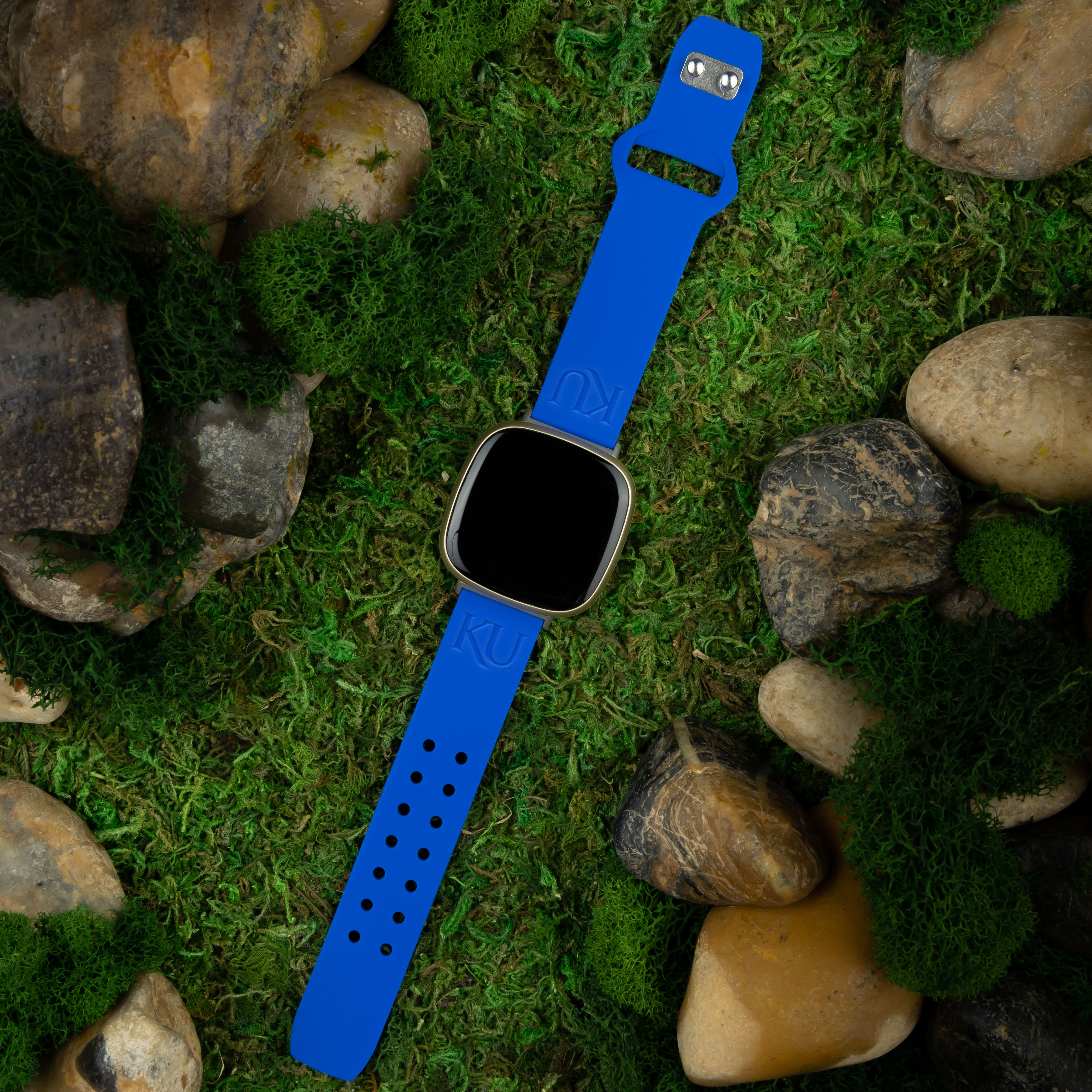 Kansas Engraved Silicone Unisex Watch Band for Fitbit Versa 3 and Sense (Blue) by Affinity Bands