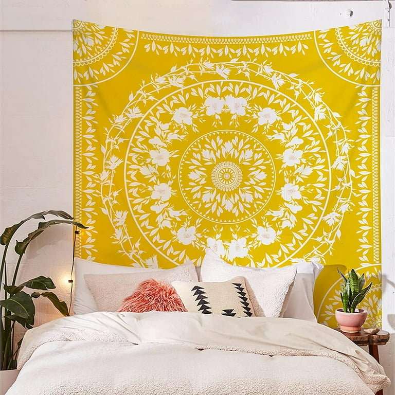 Yellow Medium Size Tapestry for Bedroom Aesthetic Bohemian Mandala Wall Hanging Tapestries Indian Art Print Mural for Bedroom Living Room Dorm Home