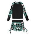thumbnail image 3 of YiZYiF Girls Printed Long Sleeve Rash Guard & Drawstring Shorts Swimsuit Set, Black, Sizes 6-16, 3 of 7