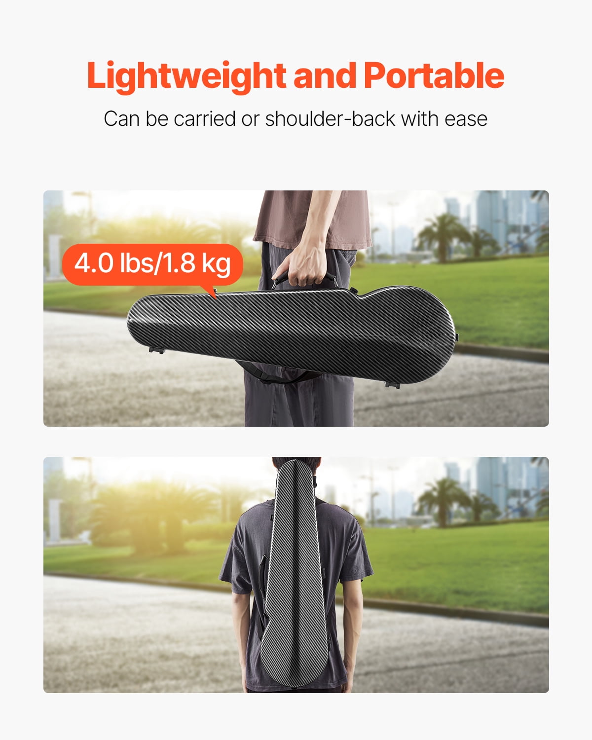 VEVOR 4/4 Full Size Violin Case, Built-in Hygrometer, Lightweight Portable Travel Carrying Bag, with Plush Lining, Dual Shoulder Straps, Anti-Scratch, Professional Triangular Shape, for Violin