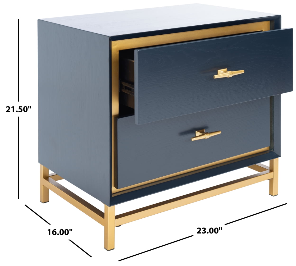 SAFAVIEH Fenno Glam 2 Drawer Nightstand, Dark Teal/Brass