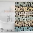 thumbnail image 2 of Teal Brown Paw Prints Shower Curtain Set - Extra Long 72" x 96" Washable Bathtub Curtain with 12 Hooks, Vintage Farmhouse Wooden Grain Waterproof Fabric Stall Shower Curtains for Bathroom Décor, 2 of 6