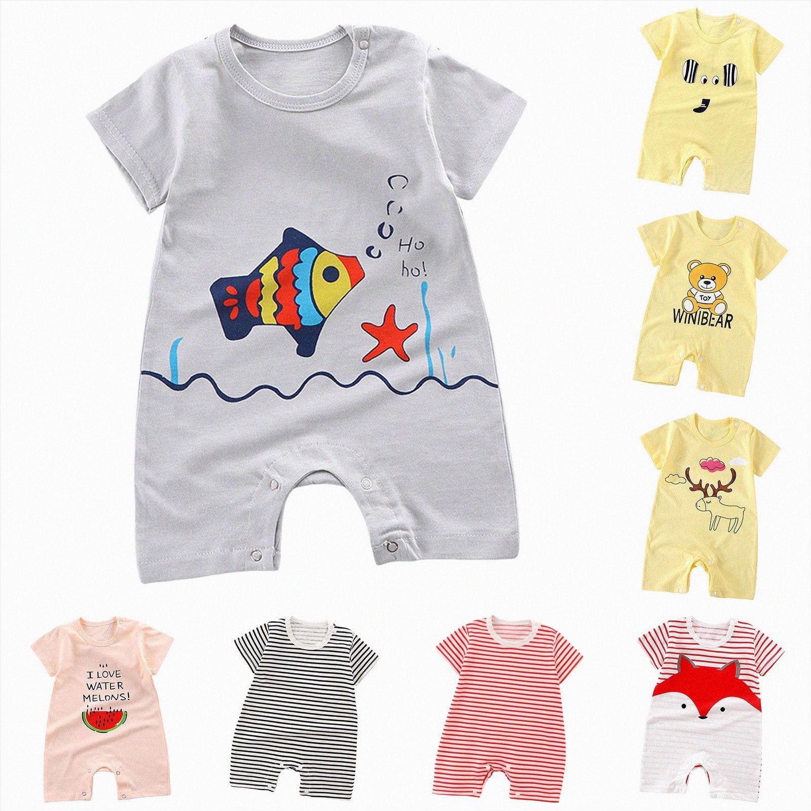 Nwiuh Baby Romper Baby Boy Girl Outfit Newborn Romper Cute Infant Jumpsuit Summer Clothes(Yellow 12-18 Months)