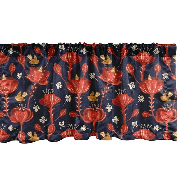 Ambesonne Jacobean Window Valance, Blooming Flowers and Birds, 54" X 18", Indigo Vermilion