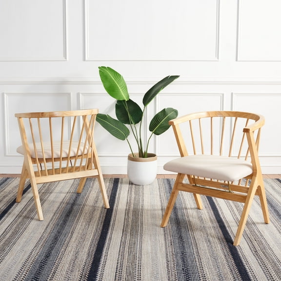 SAFAVIEH Noah Mid-Century Retro Spindle Dining Chair, Natural/Beige Cushion, Set of 2