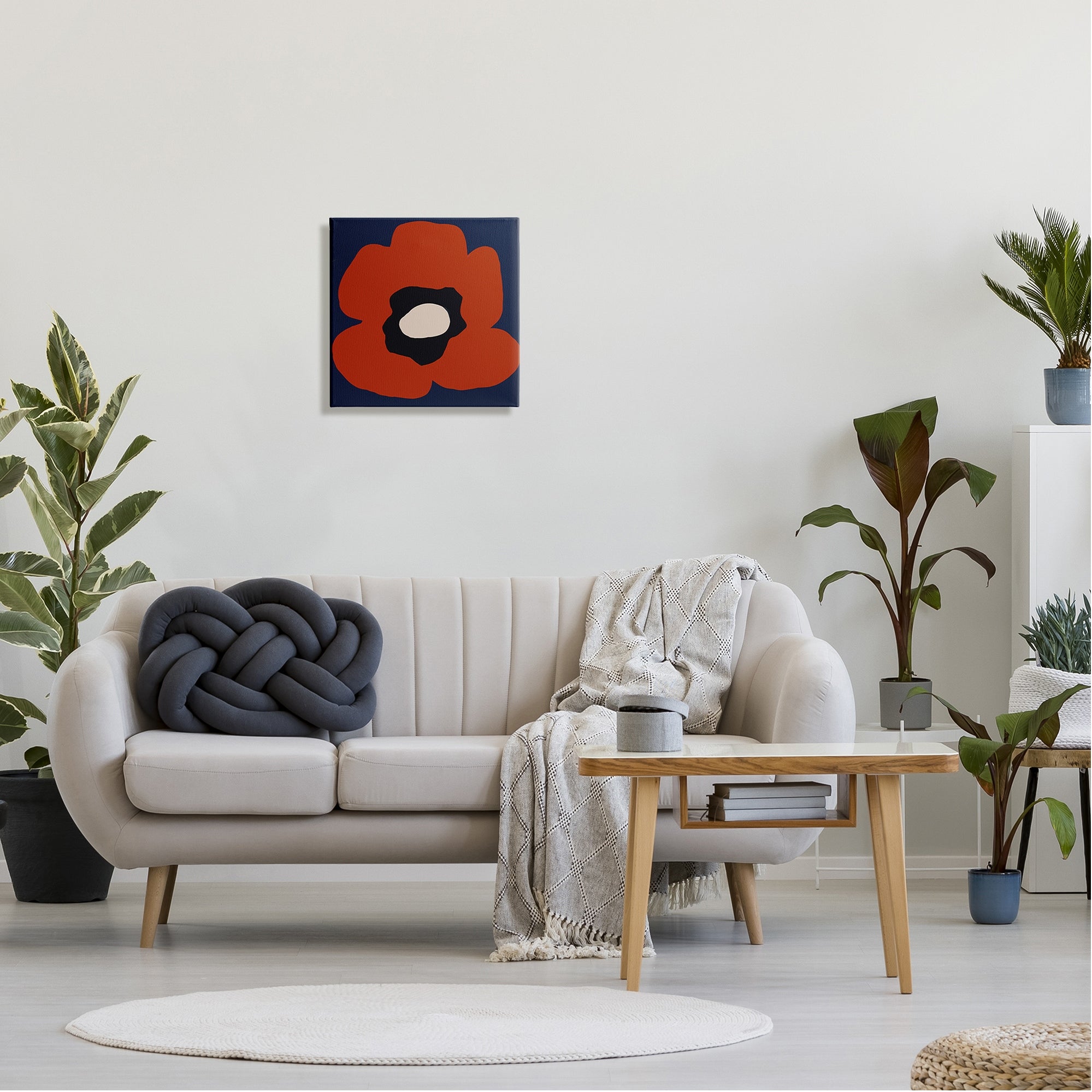 Stupell Industries Bold Red Flower Blossom Modern Geometric Shapes Graphic Art Gallery Wrapped Canvas Print Wall Art, Design by Deborah Velasquez