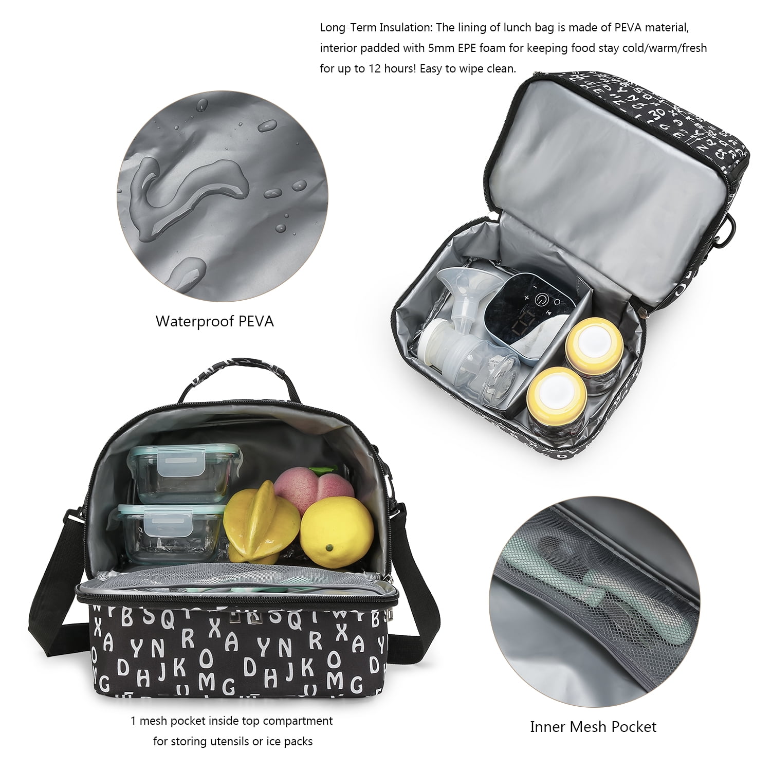 Breast Pump Bag Cooler Compartment for Breast Pump - Cooler and Moistureproof Bag Double Layer for Mother Breast Milk Pump Lunch Bag Outdoor Working