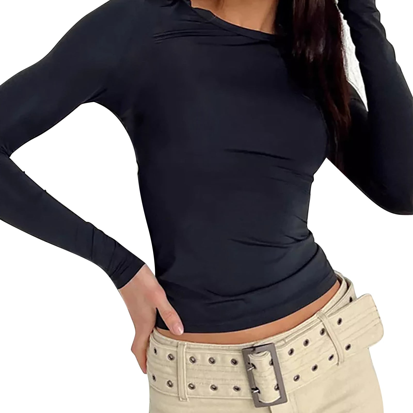 T-shirt Femme 2025 Mince Décontracté Col Rond Manches 3/4 Imprimé Paillettes - Haut Confortable Bleu